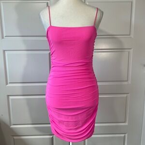 Princess Polly Hot Pink‎ Ruched Bodycon Mini Dress Sleeveless Cutout Back